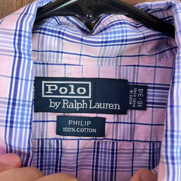 Ralph Lauren Mens Shirt Pink Blue Plaid Philip 100% Cotton Long Sleeve 16-34 - Picture 6 of 13